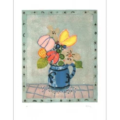 AIZPIRI Paul - Lithographie originale "Le bouquet de fleurs au pot bleu" 76x55cm