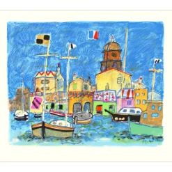 AIZPIRI Paul - Lithographie originale "Bateaux au port" 46x56cm - 1993