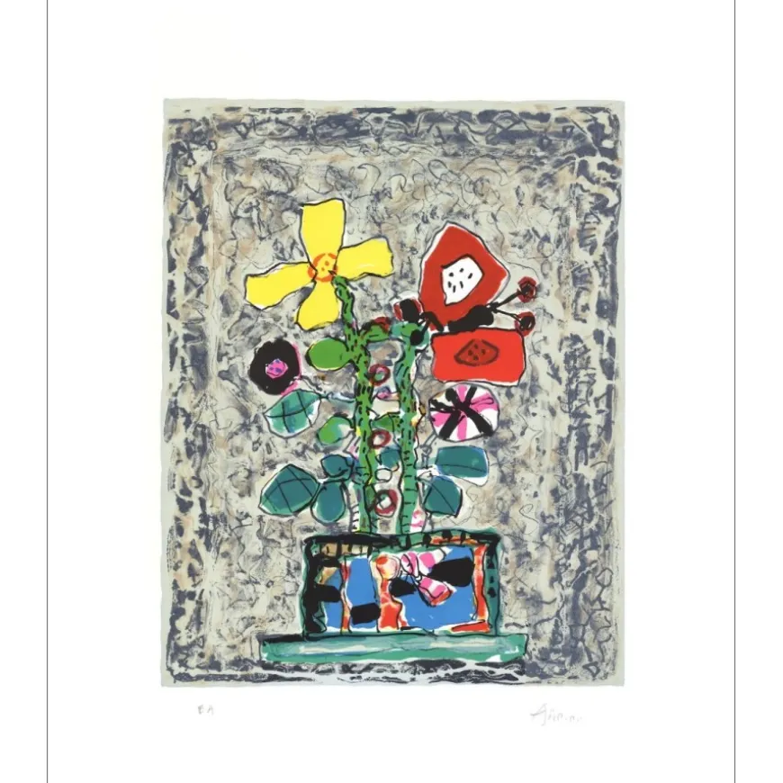 AIZPIRI Paul - Lithographie originale "Le bouquet de fleurs" 53x44cm
