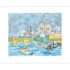 AIZPIRI Paul - Lithographie originale "Paris, la seine et Notre-Dame" 50x65cm