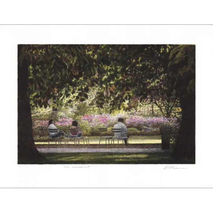 ALTMAN Harold - Lithographie originale "Trois personnes assises" 56x76cm