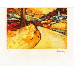 AMALVY Louis - Lithographie originale "Route provençale" - 65x49cm