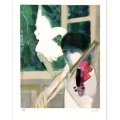 AMBILLE Paul - Lithographie originale "Leçon de violon" 76x55cm
