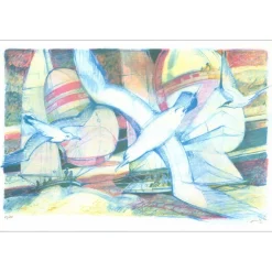 AMBILLE Paul - Lithographie originale "Les mouettes" 38x57 cm