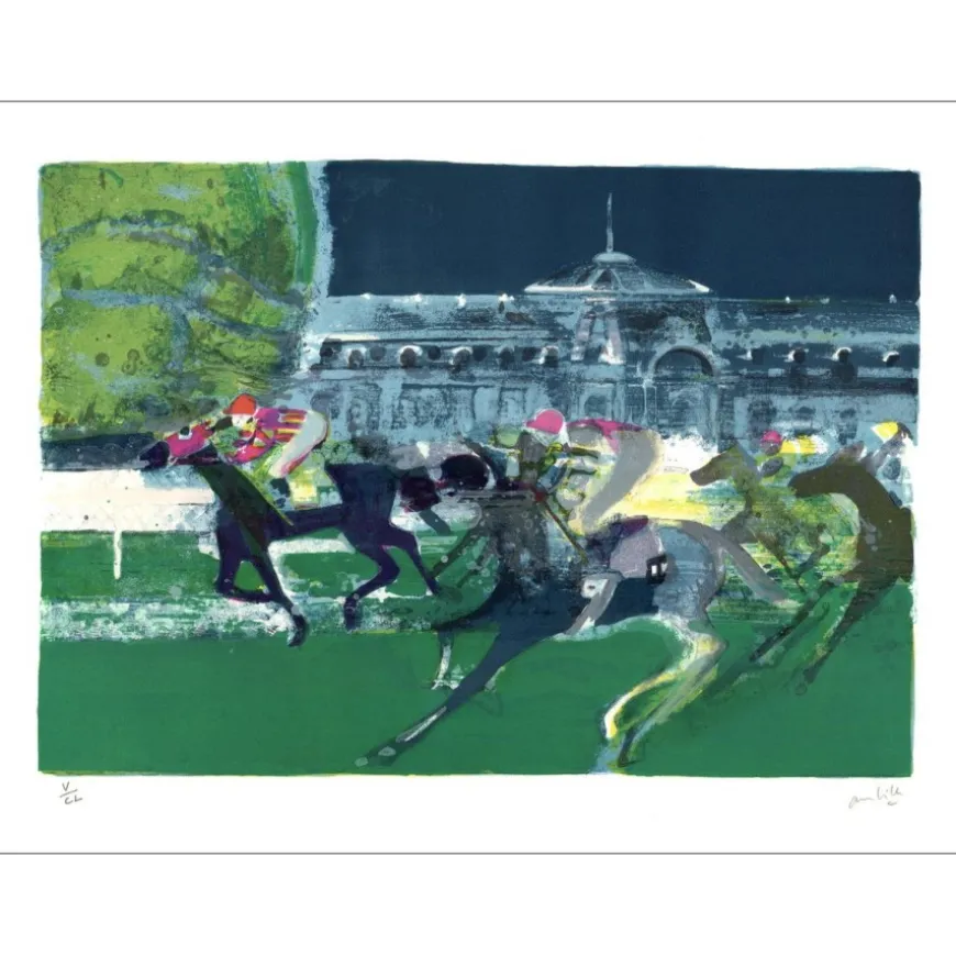 AMBILLE Paul - Lithographie originale "La course, Grandes écuries" 50x65cm