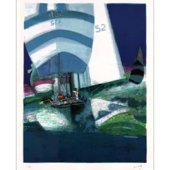 AMBILLE Paul - Lithographie originale "Voilier" (papier vélin) 76x56cm
