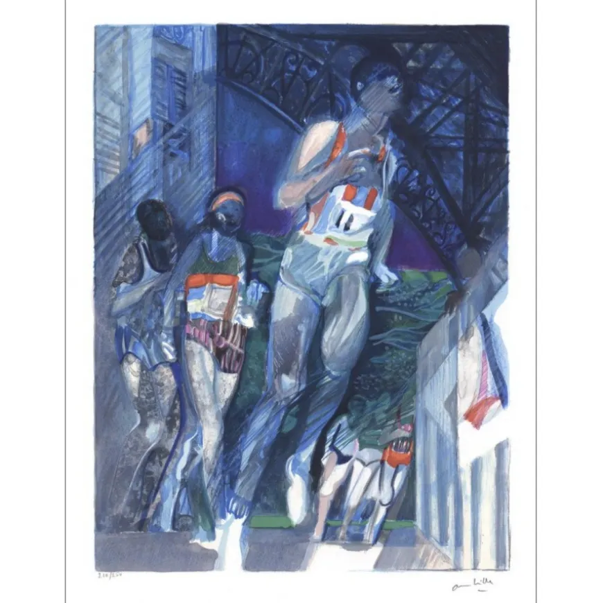 AMBILLE Paul - Lithographie originale "Le marathon de Paris" 75x56 cm
