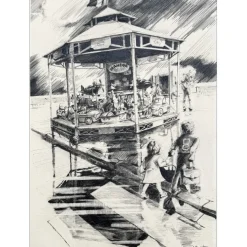 AUTHOUART Daniel - Dessin original "Manège bleu" 39x29cm - 1981