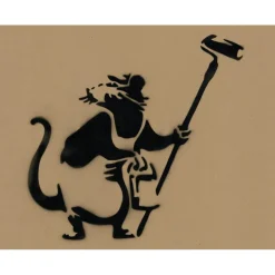 BANKSY - BANKSY (d'après) "Rat peintre" Peinture au pochoir sur papier kraft - 61x77cm