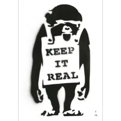 BANKSY - BANKSY (d'après) "Keep it real" Peinture au pochoir sur papier vélin - 30x20cm