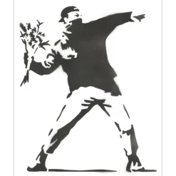 BANKSY - BANKSY (d'après) "Flower Thrower" Peinture au pochoir sur papier vélin - 50x40cm