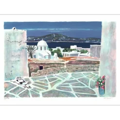 BLOUIN Georges - Lithographie originale "Chapelle à Poros" 44x62cm