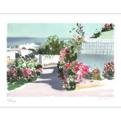 BLOUIN Georges - Lithographie originale "Allée fleurie" 37x55cm