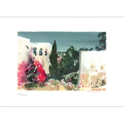 BLOUIN Georges - Lithographie originale "Jardin Méditerranéen" 37x55cm