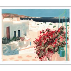 BLOUIN Georges - Lithographie originale "Rue en Grèce" 56x75cm