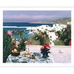 BLOUIN Georges - Lithographie originale "Apéritif en Grèce" 56x75cm