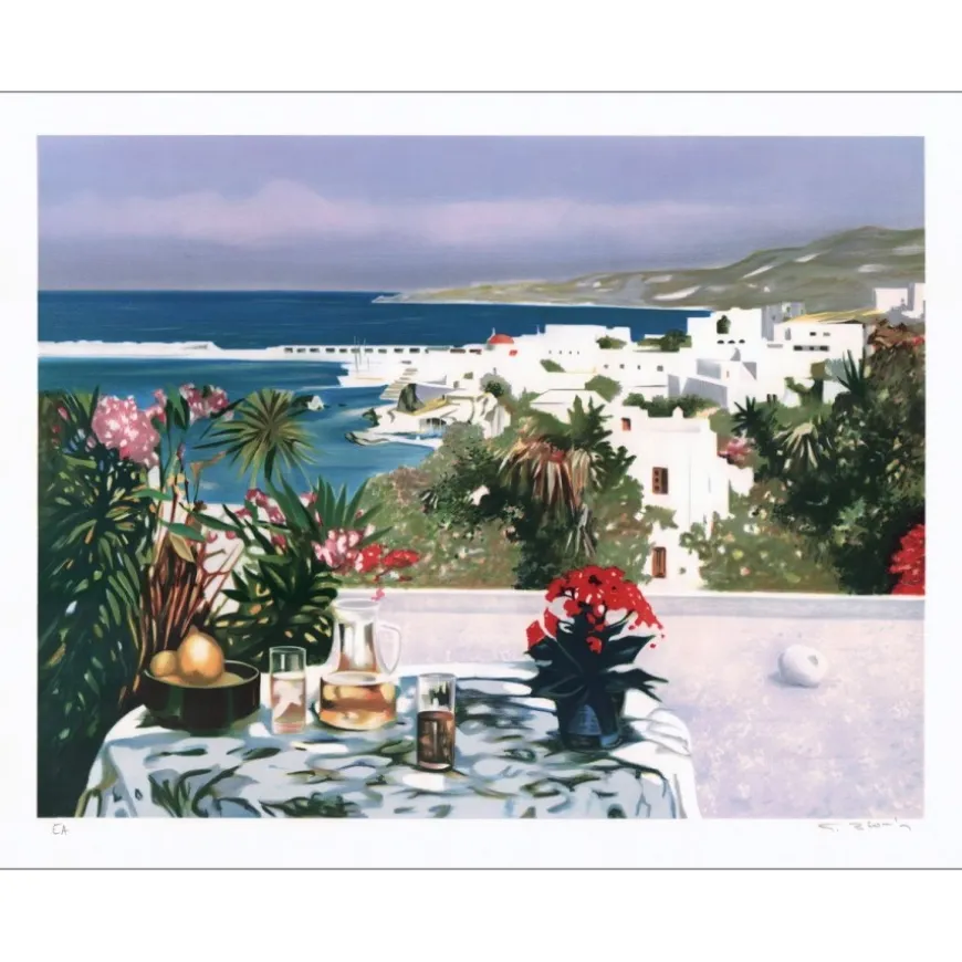 BLOUIN Georges - Lithographie originale "Apéritif en Grèce" 56x75cm