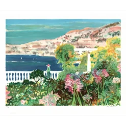BLOUIN Georges - Lithographie originale "Jardin sur la mer" 56x75cm