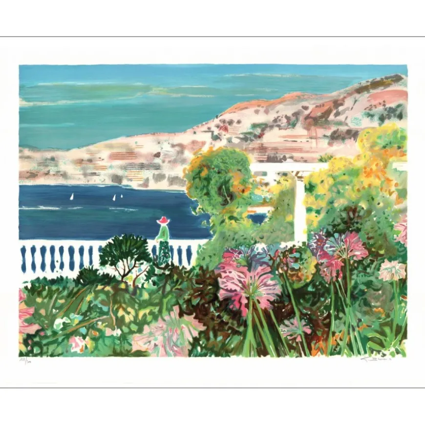 BLOUIN Georges - Lithographie originale "Jardin sur la mer" 56x75cm