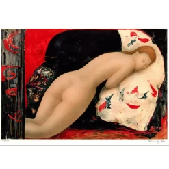 BONNEFOIT Alain - Lithographie originale "Femme nue au Divan" 77x107cm