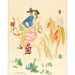 BRAYER Yves - Aquarelle originale "Cavaliers et Arlésienne" 31x23cm - Cadre 42x34cm