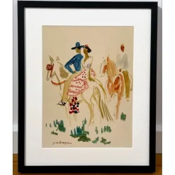 BRAYER Yves - Aquarelle originale "Cavaliers et Arlésienne" 31x23cm - Cadre 42x34cm