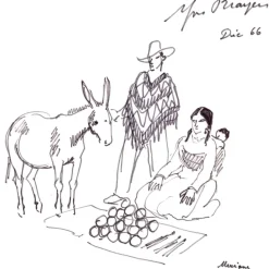 BRAYER Yves - Dessin original à l'encre "Paysage du Mexique" 23x23cm - 1966