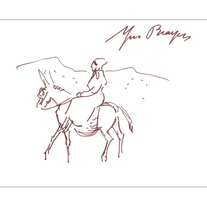 BRAYER Yves - Dessin original à l'encre "Promenade à dos d'âne" 1982 - 17x25 cm