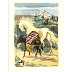 BRAYER Yves - Gravure (Bois Gravé) "Le cheval et l'âne" 38x27cm - 1961