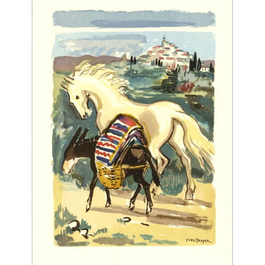 BRAYER Yves - Gravure (Bois Gravé) "Le cheval et l'âne" 38x27cm - 1961