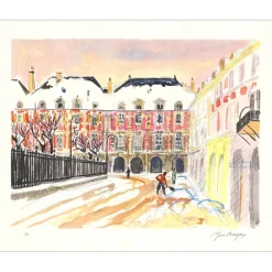 BRAYER Yves - Lithographie originale "Paris, la place des Vosges" 45x56cm