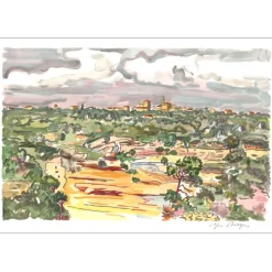BRAYER Yves - Lithographie originale "Vue de Provence, Le village" 38x56cm