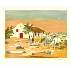 BRAYER Yves - Lithographie originale "Écurie à Cacharel" 50x65cm - 1973