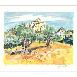 BRAYER Yves - Lithographie originale "Oliviers à Saint Rémy de Provence" 45x56cm