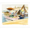 BRAYER Yves - Lithographie originale "Port de Marseille, Vente à la criée" 50x65cm