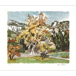 BRAYER Yves - Lithographie originale "Hameau en Provence" 56x68cm