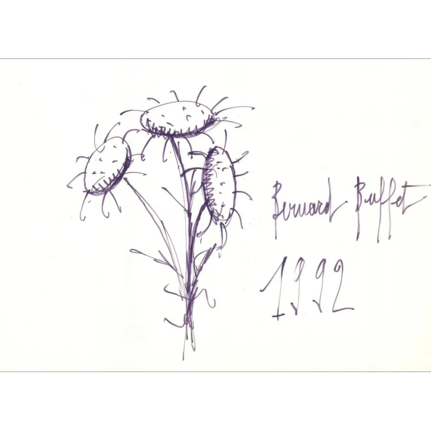 BUFFET Bernard - Dessin original à l'encre "Les Tournesols" 20x29cm - 1992