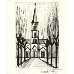 BUFFET Bernard - Gravure originale "L'église" 27x21cm - 1961