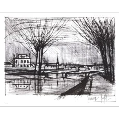 BUFFET Bernard - Gravure originale "Canal à Soissons" 56x76cm - 1964