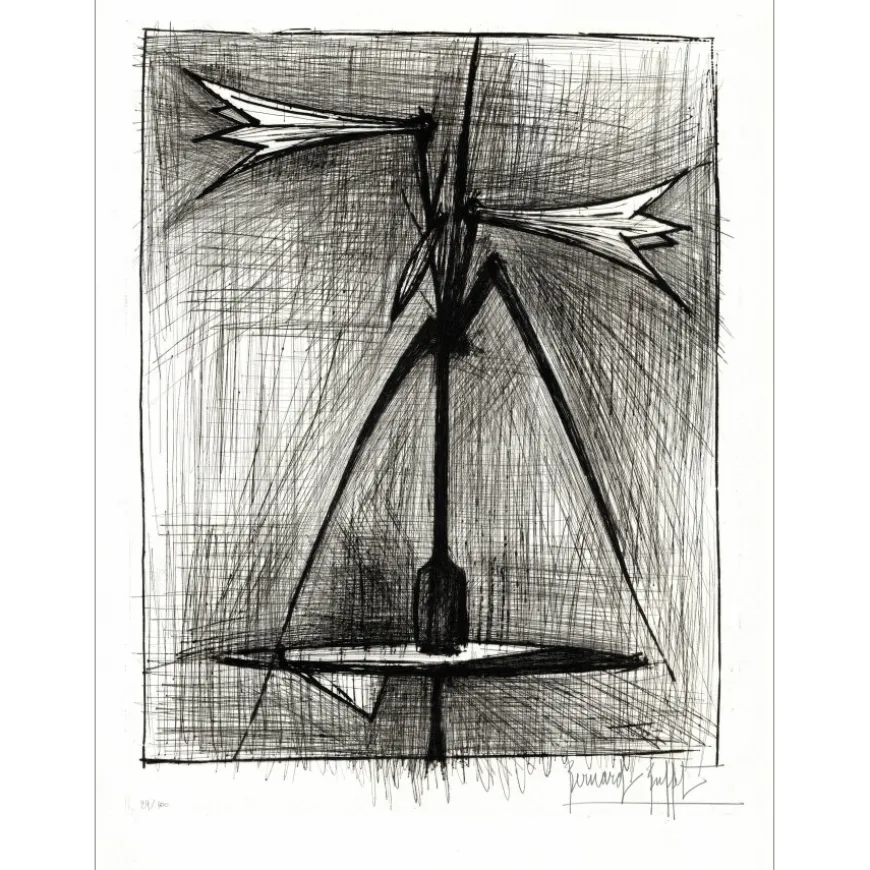 BUFFET Bernard - Gravure originale "Bouquet de Lys" 76x57cm - 1963