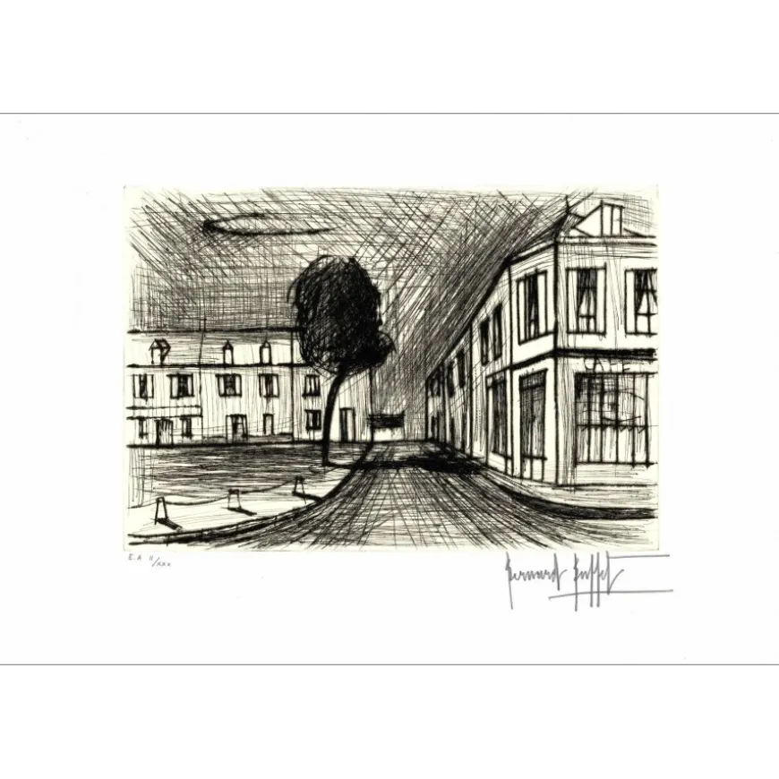 BUFFET Bernard - Gravure originale "Le café" 38x56cm - 1985