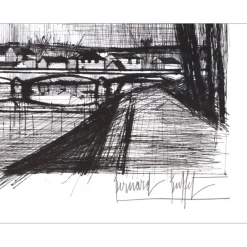 BUFFET Bernard - Gravure originale "Canal à Soissons" 56x76cm - 1964