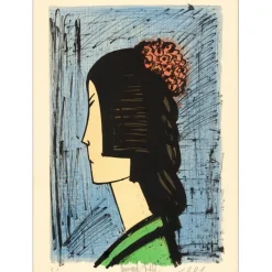 BUFFET Bernard - Lithographie originale "Japonaise fleurie" 55x38cm - 1981