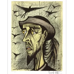 BUFFET Bernard - Lithographie originale "Don Quichotte et les oiseaux" 76x58 cm - 1989