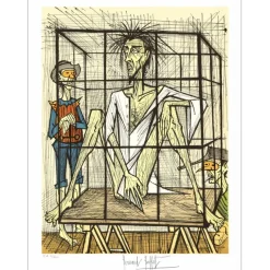 BUFFET Bernard - Lithographie originale "Don Quichotte en cage" 76x58cm - 1989