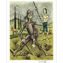 BUFFET Bernard - Lithographie originale "Don Quichotte la rencontre avec les muletiers" 76x58cm - 1989