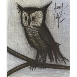 BUFFET Bernard - Lithographie originale "Le Hibou" 31x24cm - 1967