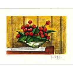 BUFFET Bernard - Lithographie originale "Bouquet de primevères" 47x65cm