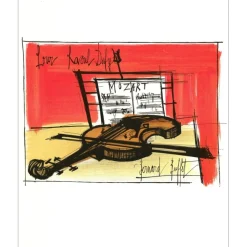 BUFFET Bernard - Lithographie "Violon et partition, Hommage à Raoul DUFY" 30x24cm - 1965