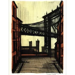 BUFFET Bernard - Lithographie originale "New-York, Pont de Brooklyn" 74x54cm - 1964